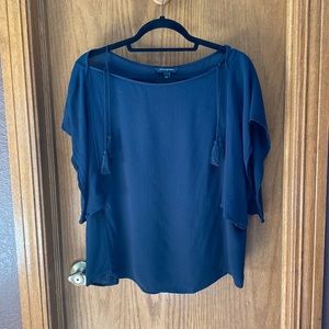 Navy Blue Banana Republic Blouse with Tassels
